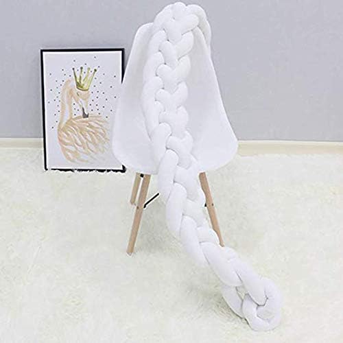 Infant Soft Pad Braided Crib Bumper Knot Pillow Cushion Cradle Decor for Baby Girl and Boy (White, 157.48 inch)