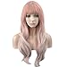 BERON Pink White Mix Wig Long Wavy Wig with Bangs Synthetic Wig Long Wig Pink White Wigs for Cosplay Costume Party with Wig Cap