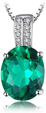 VERA NOVA JEWELRYStunning 2.52Ct Green Synthetic Emerald Oval-Shape Sterling Silver Pendant Necklace with 18-inch Box Chain