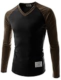 Unisex Slim Fit Casual V-neck Long Sleeve Contrast Raglan Tshirts