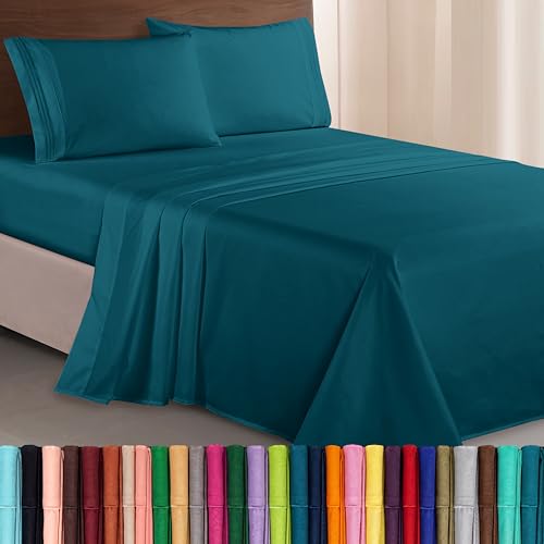 Elegant Comfort Luxueuze 1500 draadtelling Egyptische kwaliteit microvezel drie lijn geborduurd zachtste premium hotel kwaliteit 4-delige lakenset, kreuk- en vervagingsbestendig, king, marine