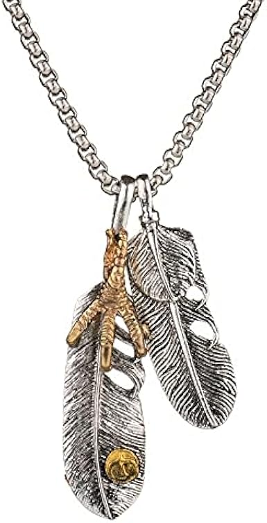 Collana Con Ciondolo Piuma Retro COOLSTEELANDBEYOND - In Lega E Pelle, Regolabile - Foto 4