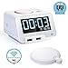 Homtime Alarm Clocks with Wireless Shaker: 3 Level Intense Vibrating Shaker for Heavy Sleepers/Deaf/Hearing Disorder - Digital Alarm Clocks with Speaker & Dual Charging Ports for iPhone (White)