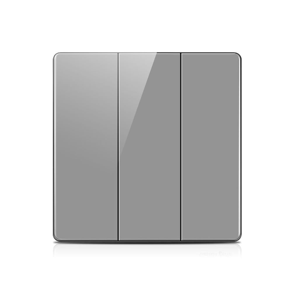 ZFQ 2-Way Big Rocker Button Switch, Modern Acrylic Crystal Glass Grey Wall Panel, Electrical Triple Light Switch, 3 Gang 2 Way, 16A 250V