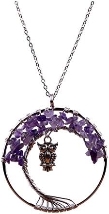 Handmade Tree of Life Pendant Necklace Crystal Chakra Jewelry Mothers Day Gifts (Amethyst)