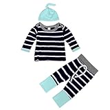 Baby Boys Outfit CocoMarket Stripe Long Sleeve T-Shirt Tops+Long Pants+Hat 1Set