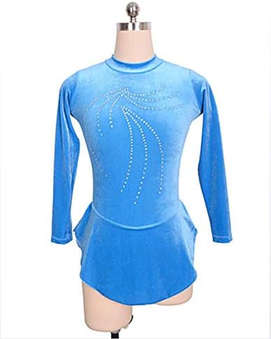 LINGXU Figure Skating Dress Women's/Girls' Ice Skating Dress Blue Spandex Inelastic Performance/Practise Skating Wear Solid Colored Long Sleeve Ice Skating/Figure Skating