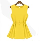 Zehui Women's Chiffon Vest Shirt Sleeveless Shirt Scoop Neck with Belt