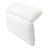 Jhua Non Slip Bath Pillow, Waterproof Spa Bathtub Pillow Mat with 7 Strong Suction Cups for Any Size Tub Comfort Bath Pillow for Neck Rest Back Support (14.6x11.4x2 in) (White)