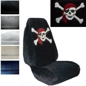 Seat Cover Connection Pirate Cross Bones print 2 High Back Bucket Car Truck SUV Seat Covers - Charcoal Grey