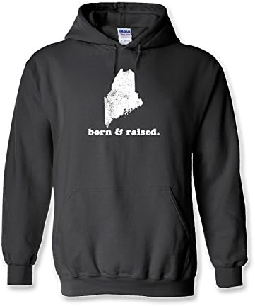 New Mens Me Maine Home State Born And Raised Vintage Heavy Gildan Hoodie Charcoal M