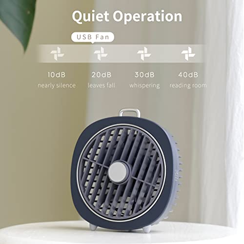 Small USB Desk Fan, Personal Desktop Table Cooling Mini Fan Powered by USB, 3 Speeds Strong Wind, LED Night Light, Detachable Fan Mask, Easy to Clean, Quiet Operation, for Home Office (Blue)