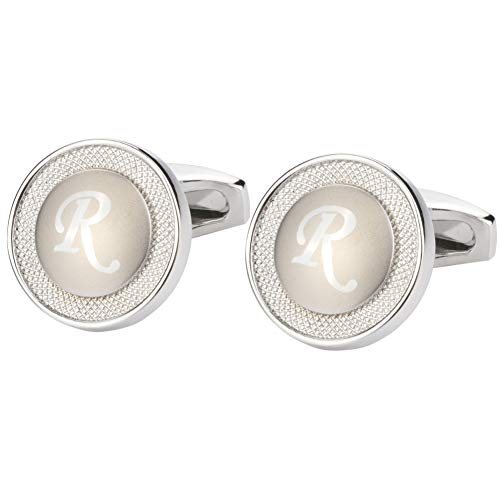 GWD Cufflinks for Men Shirt Premium Quality Personalized Initials Alphabet A-Z Gift Box (Silver R)