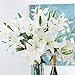 LNHOMY 6 Pack Artificial Lily Flowers Full Bloom Fake Latex Real Touch Artificial Flower Bouquets with 3 Heads Wedding Party Decor Home Decor, (White)