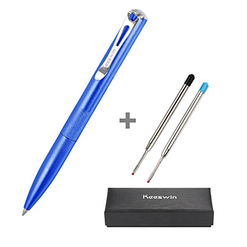 Keeswin Pen, Smooth, Fine Point, Metal Twist Roller Ball Pen Set ( 0.5mm Black&Blue Gel Ink Pen Refills)-Blue Barrel