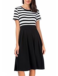 CARTERSTORY vestido manga corta cuello redondo a rayas vintage para mujer