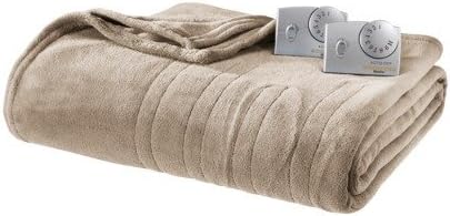 Biddeford Heated Microplush Blanket - Twin Size (Taupe)