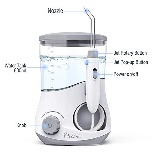 Water Flosser Teeth Cleaner, Ovonni Dental Water Pick Electric Oral Irrigator with 7 Jet Tips For Braces, Implants, Bridges, 10 Pressure Settings and 600ML Capacity for Whole Family