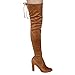 CAPE ROBBIN DD18 Women's Drawstring Block Heel Stretchy Snug Fit Thigh High Boots