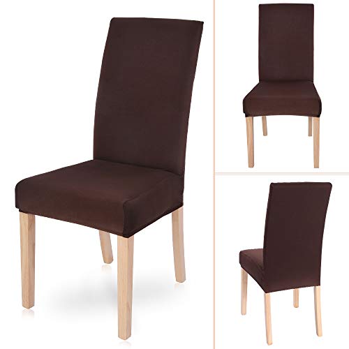 SearchI Dining Room Chair Covers Slipcovers Set of 4, Spandex Fabric Fit Stretch Removable Washable Short Parsons Kitchen Chair Covers Protector for Dining Room, Hotel (Chocolate, 4 per Set)