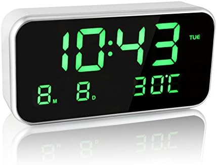 EAAGD 8.26inch×3.93inch Large Screen LED Digital Music Alarm Clock - Multifunctional with Date Display, Temperature Display, Automatic Brightness Adjustment, 3 Gears Volume Adjustable (White/Green)