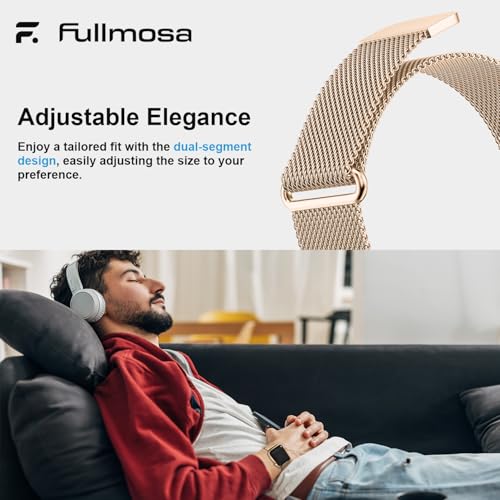 Fullmosa Compatible with Apple Watch Strap 41mm 40mm 38mm 42mm Women Men, Stainless Steel Milanese Loop Bracelet iWatch Bands Series SE3/2/1 Series11 10 9 8 7 6 5 4 3 2 1,Rose Gold