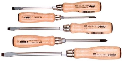 Felo 07157 22155 Slotted and Phillips Wood Handle Screwdrivers, Set of 5 by Felo