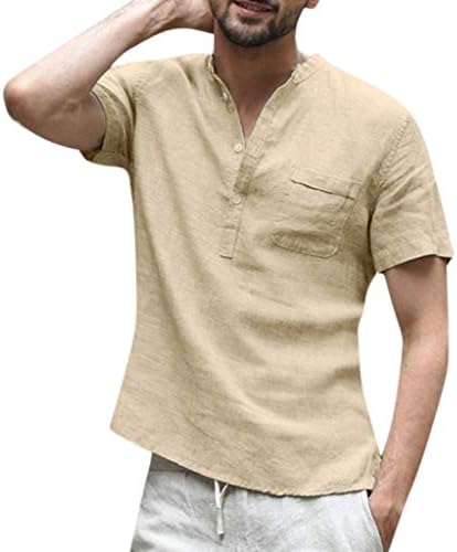 Holywin Men's Baggy Cotton Linen Pocket Solid Long Sleeve Retro T Shirts Tops Blouse Shirt V-Neck Beach Yoga Top Blouse
