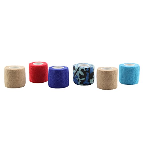 MUEUSS Self Adhesive Bandage Tape Vet Wrap Self Adherent Cohesive Bandages Waterproof Non-Woven Elastic Bandage for Medical Sport Pet Animals Supply FDA Approved (6 rolls, 2 Inches x 5 Yards)