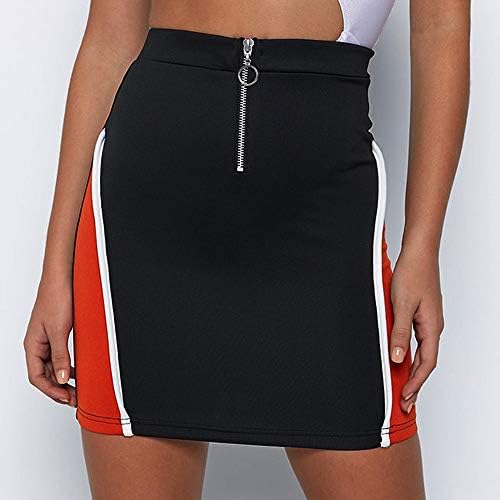 QBXDQ Short Skirt High Elastic Zipper Mini Skrit Patchwork Wrap Summer Black Short Skirt Office Work Casual Fashion Skirt