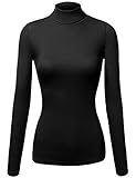 FPT Womens Basic Cotton Spandex Ribbed Long Sleeve Turtleneck Top (S-3XL)