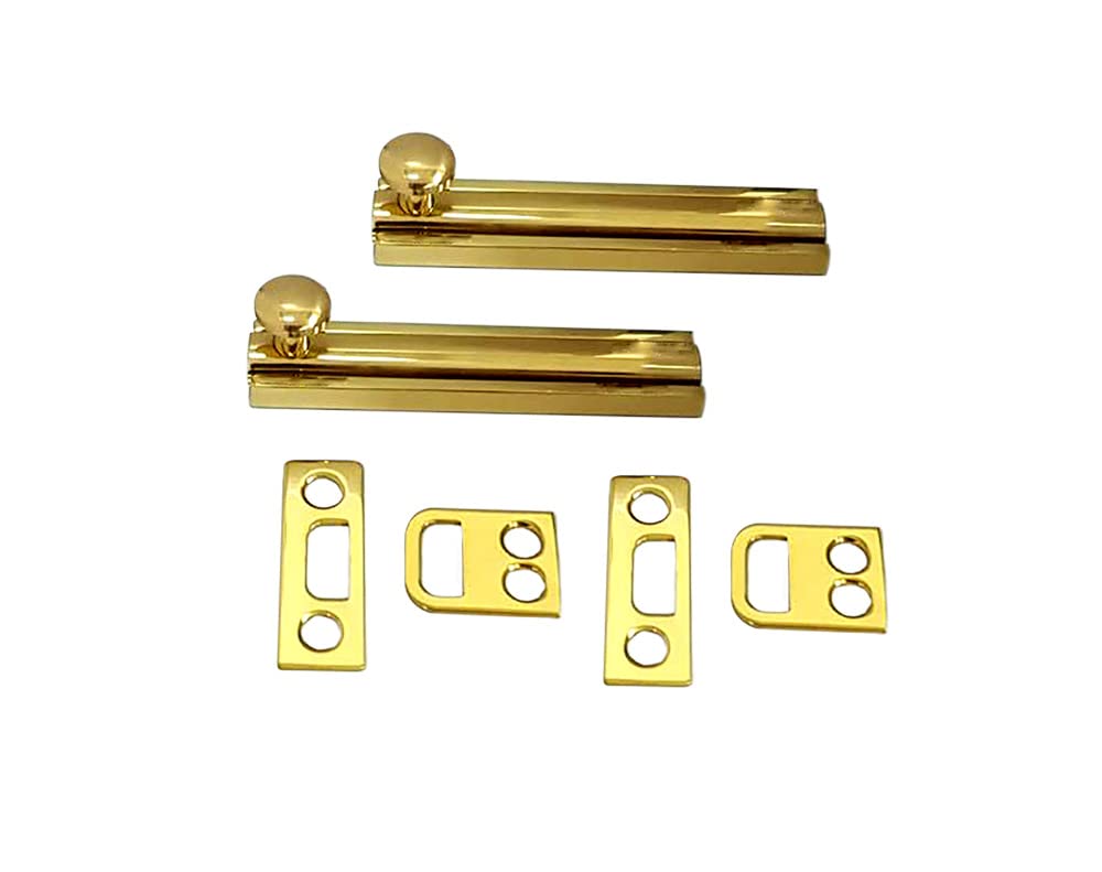QCAA Solid Brass Surface Bolt, 3", Polished Brass, 2 Pack, Made in Taiwan — image 1