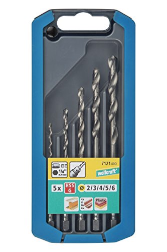 wolfcraft HSS Metal Drill Bit Set Ground 5 Pcs., Hexagon Shank I 7121000 I for Drilling into Hard Materials