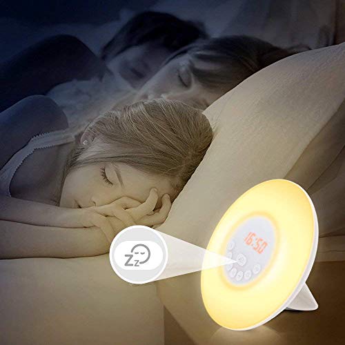 Sunba Youth Wake Up Light, Sunrise Alarm Clock Radio with 7 Color Night Light, 6 Nature Sounds, and FM Radio for Bedside Lamp