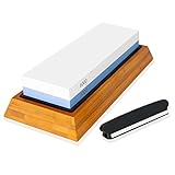 ISSIKI Cutlery Knife 2-Sided Sharpening Stone, Whetstone, 1000 and 6000 Grit, Comes with Non-Slip Bamboo Base and Angle Guide