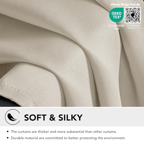 Deconovo Interior Blackout Curtain with Eyelets, 1 Panel 140 x 260 cm, Thermal Insulated Curtain for Bedroom and Living Room, Soft and Elegant Drapery, Sand Ivory