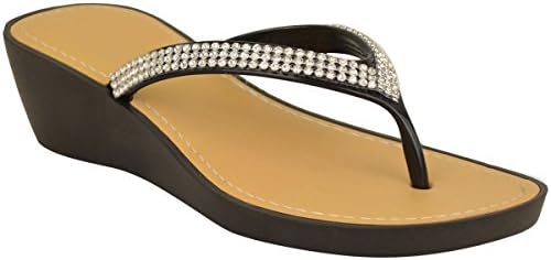 Fashion Thirsty Womens Wedge Jelly Sandals Low Heel Flip Flops Diamante Toe Post Size