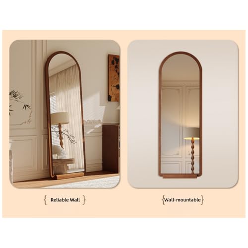 GangQiang Arched Full Length Floor Mirror, Walnut Wood Frame, 155x40cm, Wall Mount or Tilt Stand, for Bedroom, Living Room(Walnut Wood)