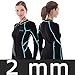 GoldFin Womens Wetsuit Jacket, 2mm Neoprene Ladies Wetsuit Top Long Sleeve Front Zip Wetsuit Shirt for Swimming Water Aerobics Diving Surfing Kayaking (Black/Aqua Stripes, X-Large)