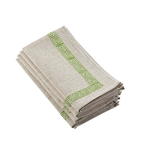 71510 Calypso COLLECTION Stitched Greek Key Design Dinner Napkins, Grass - Set of 4 Pcs