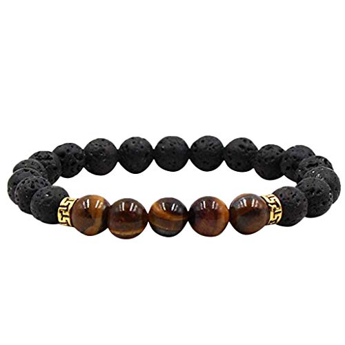 Crytech Women Men Lava Rock Aromatherapy Essential Oil Diffuser Bracelet Stretchy Natural Stones Beaded Mediation Balancing Reiki Bangle Yoga Beads Bracelet for Stress Reliever (Tiger Eye)