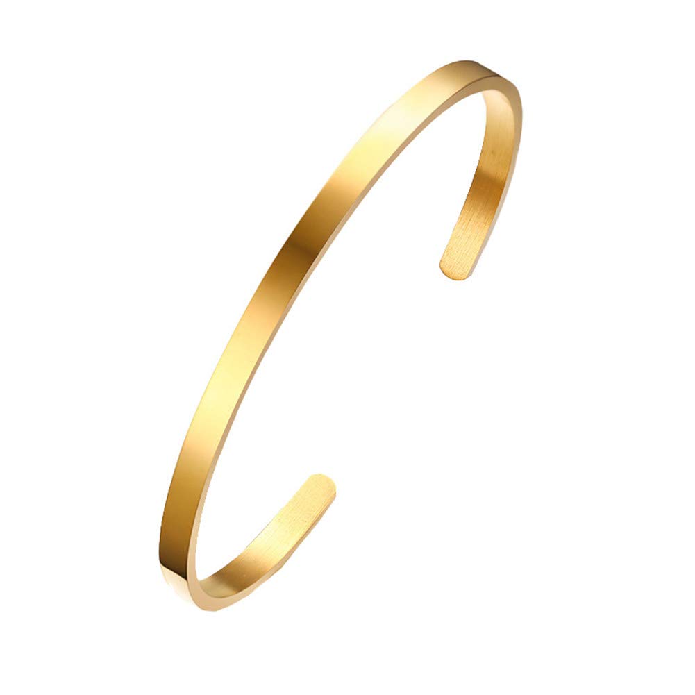 PAURO Men's Women's Stainless Steel 5mm Opening Plain Bracelet Bangle Cuff for Unisex Gold Dia 63mm