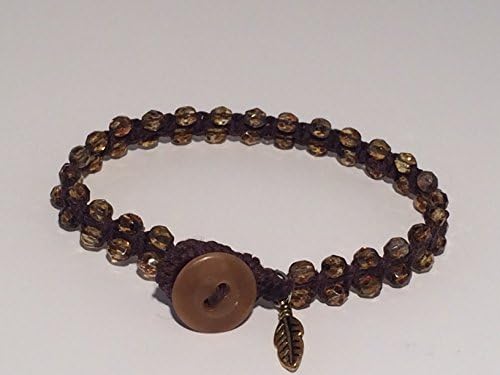 Bohemian Braided Brown Czech Glass Bead Bracelet with Button Clasp