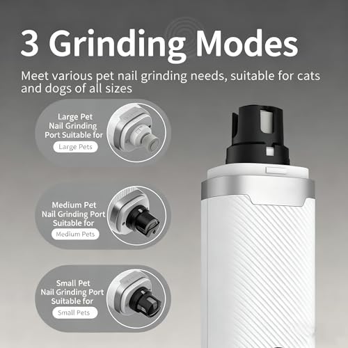 2025 Upgraded Cat Dog Nail Grinder, Quiet Electric Pet Nail Clipper with LED Light & 3 Speeds, Safe Rechargeable Nail Trimmer for Suitable for Large Medium Small Dogs and Cats Pets (White)