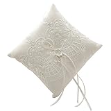 Amajoy 19x19 cm Satin and Lace Wedding Ring Pillow Cushion Embellished with Bow , 7.5 Inch Ring Bearer for Beach Wedding, Wedding ceremony