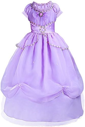 Yaphets Mall Girls Sofia Princess Dress For Halloween Christmas Birthday Party With Tiara, Wand,Sleeves Purple (7-8)