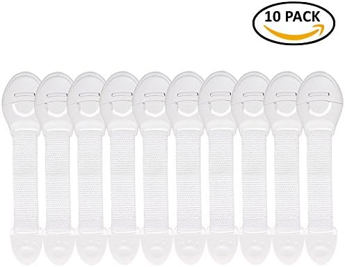 Cabinet Locks Child Safety Latches - Quick and Easy Adhesive Nylon Ribbon Baby Proofing Cabinets Lock and Drawers Latch - No Tools, Drilling or Measuring Required - 10 Count - White