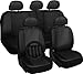 OxGord PU Leather Solid Black Car Seat Cover 10 Piece Set - Airbag - Front High Back Bucket - Universal Fit for Car, Truck, SUV, or Van