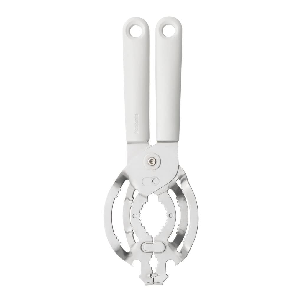 Brabantia Tasty+ Universal Can, Jar, Bottle Opener (Light Grey) Easy to use, Unscrews Small or Large Caps, Tops Lids - Stainless Steel - Dishwasher Safe