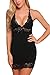 ADOME Womens Full Slip Modal Sleepwear Strap Nightgown V Neck Chemise Lace Lingerie,Style 1 black,Large